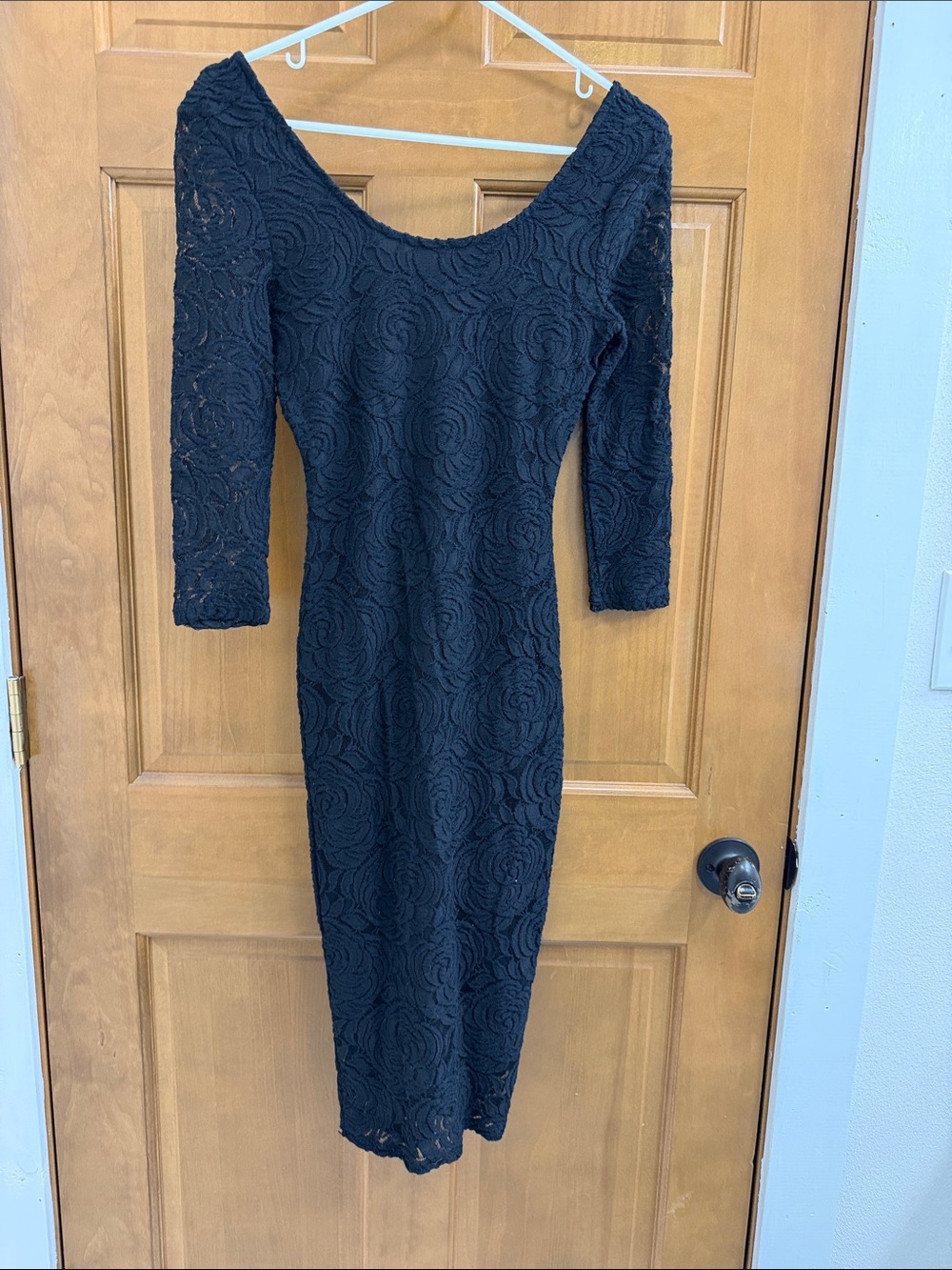 love, Fire Black Lace Long Sleeve Midi Dress